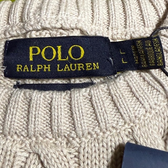 NWT Polo Ralph Lauren Men's Cotton Cable Knit Crewneck Sweater Beige Large - Picture 4 of 13